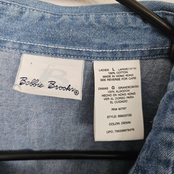 Bobbie Brooks Vintage Women's Large Light Blue Denim Top Embroidered Bear Fall - Picture 2 of 6